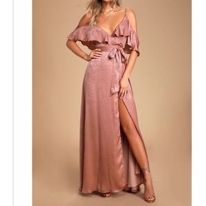 Moriah Rose Satin Wrap Maxi Dress, size L.